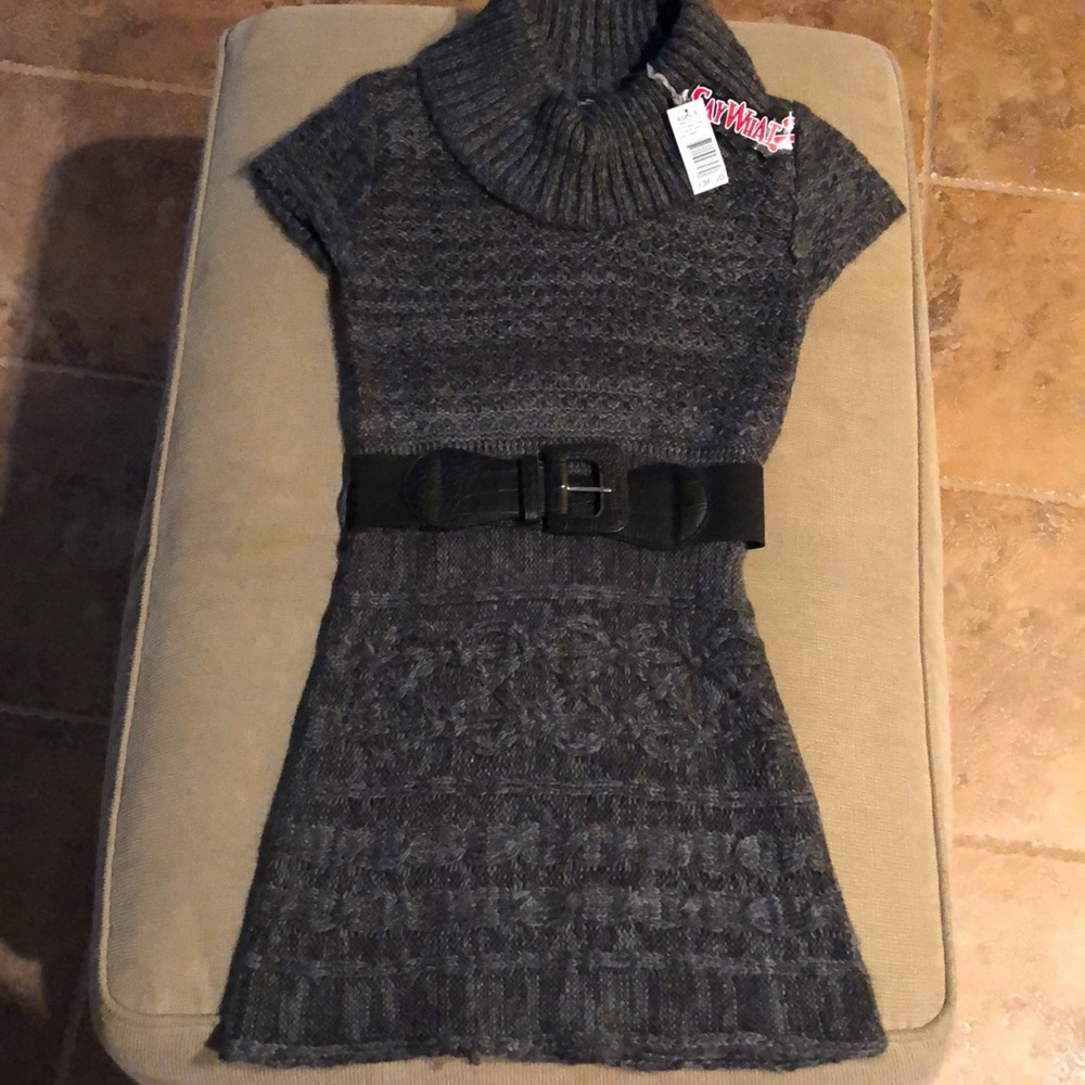 Gray shirt sleeve sweater dress